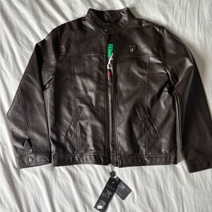 NWT A Collezioni Faux Leather Racer Jacket Dark Brown, Men's Medium